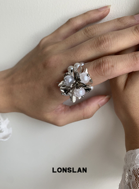 LONSLAN ACC 早秋可爱金属串珠弹力绳立体花朵戒指韩系指环