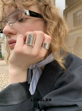 LONSLAN ACC 春夏简约宽版叠戴百搭戒指夸张碎银子指环