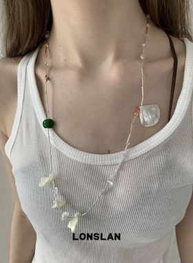 LONSLAN ACC 2025ss 春夏设计感彩色石头长款拼接贝壳项链