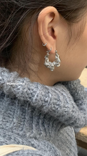 金属缠绕交叉扭结设计感不规则圈圈耳环 法式 Lonslan ACC