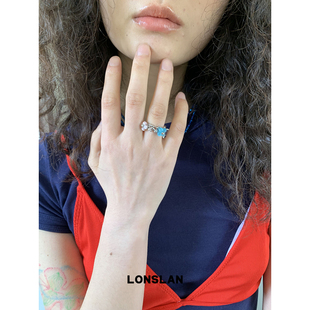 指环 2025ss可爱彩色小花开口戒指百搭蓝色个性 LONSLAN ACC