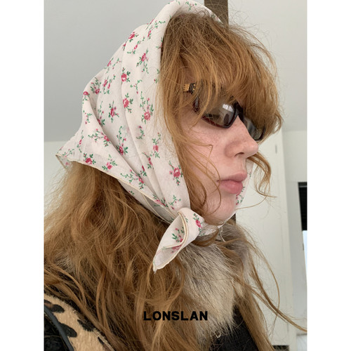 LONSLAN ACC 秋冬时尚吸晴小碎花头巾多用粉色方巾