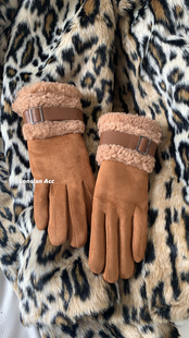 LONSLAN ACC 秋冬保暖皮扣装饰麂皮绒分指手套加绒加厚防寒