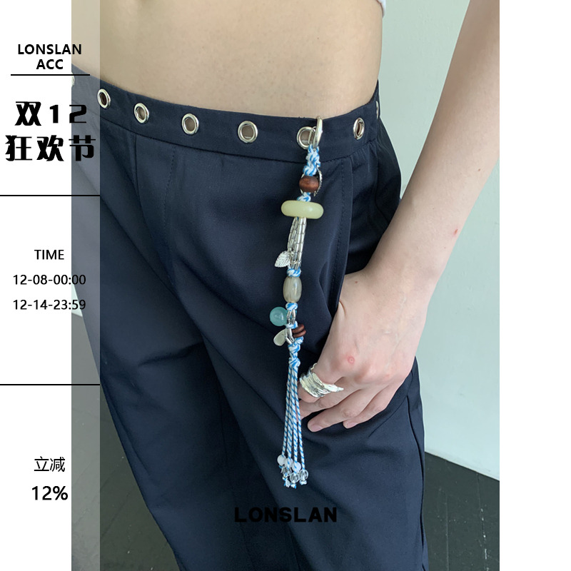 LONSLAN ACC 2025ss个性设计蓝色不规则串珠吊坠挂件百搭钥匙扣