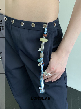 LONSLAN ACC 2025ss个性设计蓝色不规则串珠吊坠挂件百搭钥匙扣