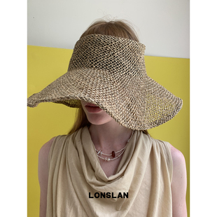 设计感棕色编织大帽檐草帽可收纳遮阳帽子 2025ss LONSLAN ACC