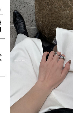 小众夸张紫色爱心开口戒指两件套