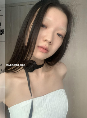 LONSLAN绑带黑色质感玫瑰项圈