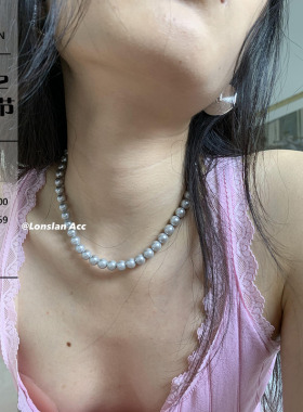 LONSLANACC银灰色圆球串珠项链