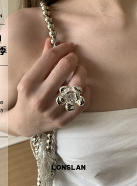 LONSLAN ACC 2025ss银色立体感花朵戒指高质感气质指环