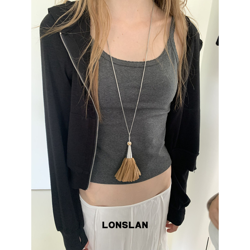 LONSLAN ACC 26早秋 设计感波西米亚风拉菲草高级感流苏项链图片