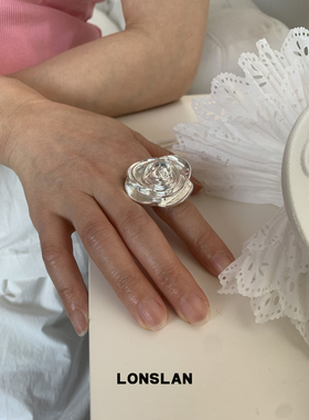 LONSLAN ACC 2025ss银色气质夸张花朵可调节戒指百搭指环