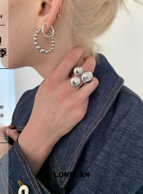 LONSLAN ACC 早秋ins感不规则圆球金属镂空戒指百搭时尚指环