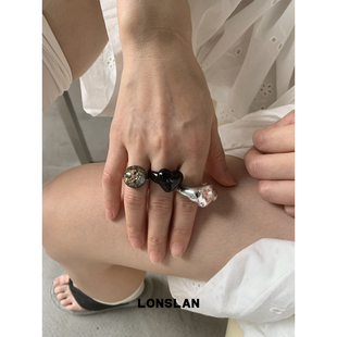 设计感异形百搭金箔圆珠戒指三件套 2025ss LONSLAN ACC