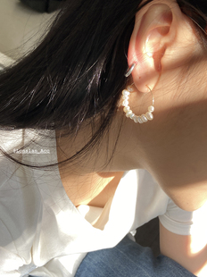 Lonslan 天然淡水珍珠圆圈耳钉优雅淑女耳圈 ACC韩国早春设计法式