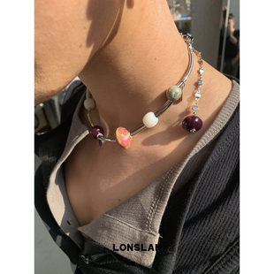 锁骨链 2025ss可爱精致彩色珠珠拼接项链个性 LONSLAN ACC