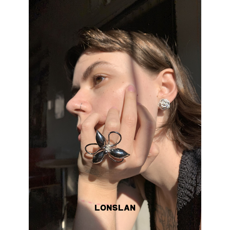 LONSLAN ACC 2025SS小众设计立体感夸张花朵镂空戒指个性食指戒