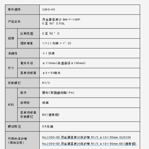 SATO双金属温度计0 至 100° 佐藤BM-T-75P 2091-00传感杆