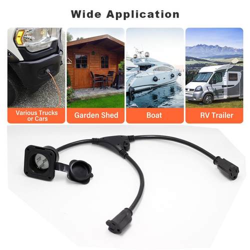 NEMA5-15P法兰口插座房车充电插座带防水帽一拖二美规插座延长线