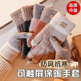 冬季 防寒保暖加绒加厚骑车触屏防风手套 羊绒保暖手套女士2025新款