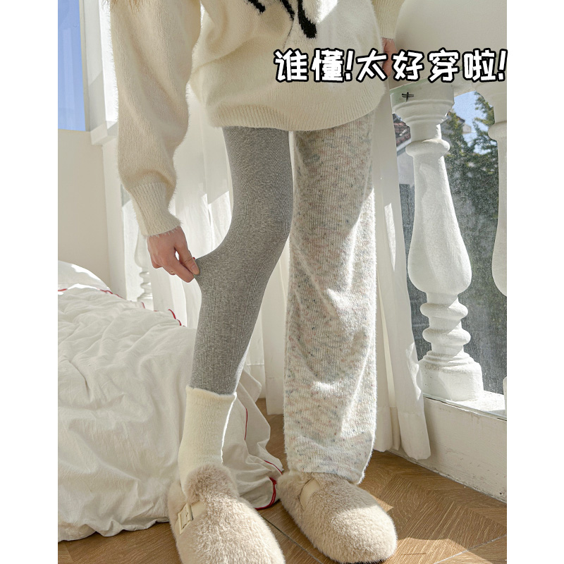 灰色竖纹显瘦打底裤加绒保暖秋裤