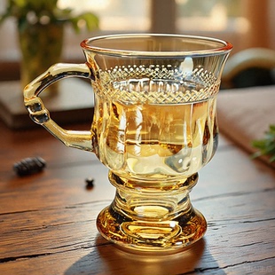 水晶玻璃杯酒杯水杯茶杯家用冰咖啡高脚杯子带把手手柄加厚耐高温