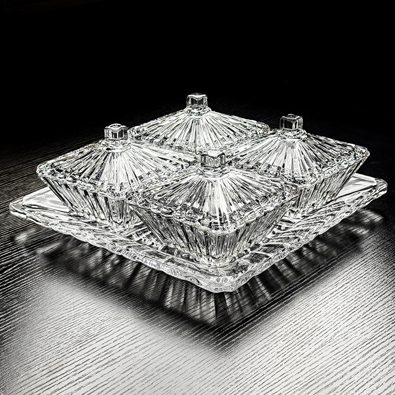 水晶玻璃碗方形带盖糖果盒瓜子盘水果碟轻奢高档高端高级感高颜值