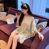 睡衣女夏季 冰丝短袖 睡裙女款 2025新款 性感夏天宽松大码 家居服外穿