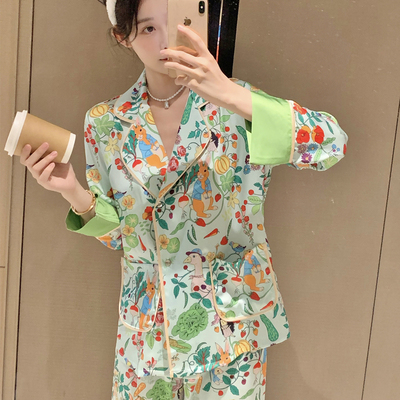 女士冰丝韩版家居服套装印花