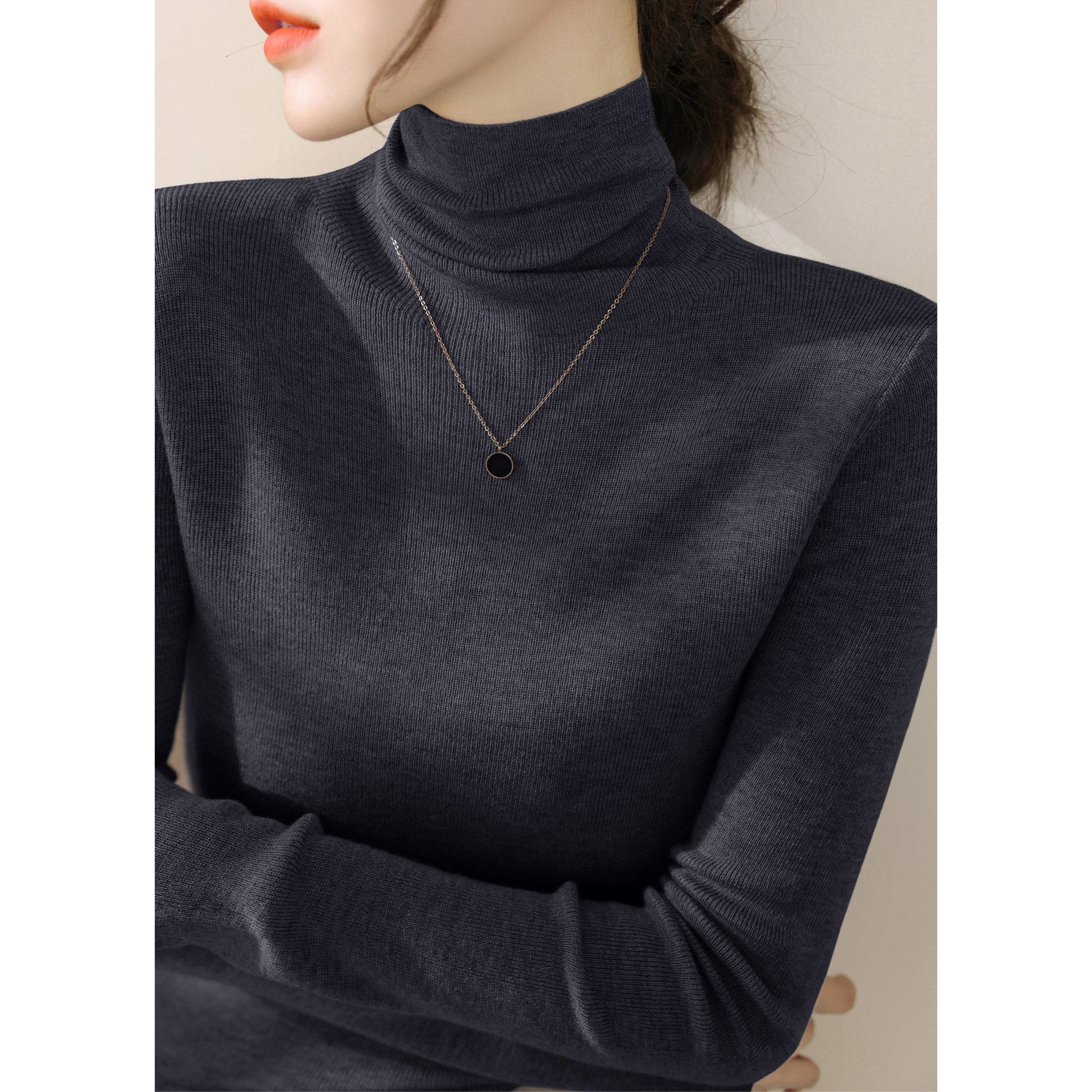 简约堆堆领秋冬季长袖超好看毛衣2025年新款高级修身显瘦女打底衫