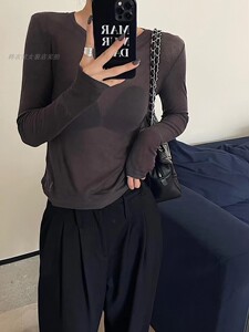 RUNXI闰熙圆领天丝羊毛长袖T恤女春夏薄款修身百搭显瘦防晒打底衫