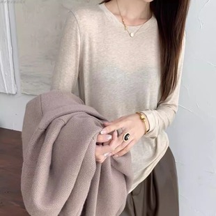 25春百搭长袖 RUNXI闰熙54182莱赛尔天丝羊毛打底衫 面膜T恤女上衣