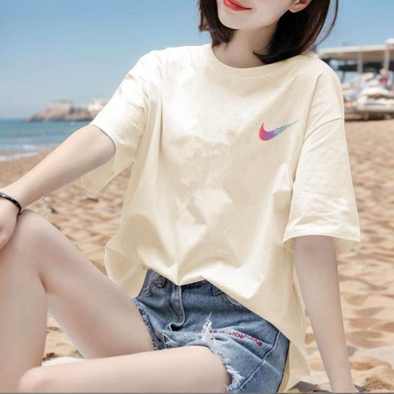 奥特莱斯官方夏季中性宽松短袖T恤女休闲浅色纯棉情侣装半袖上衣