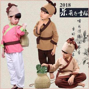 幼儿童古装汉服男民童女童小孩古代农夫妻衣服牛郎织女表演出服装
