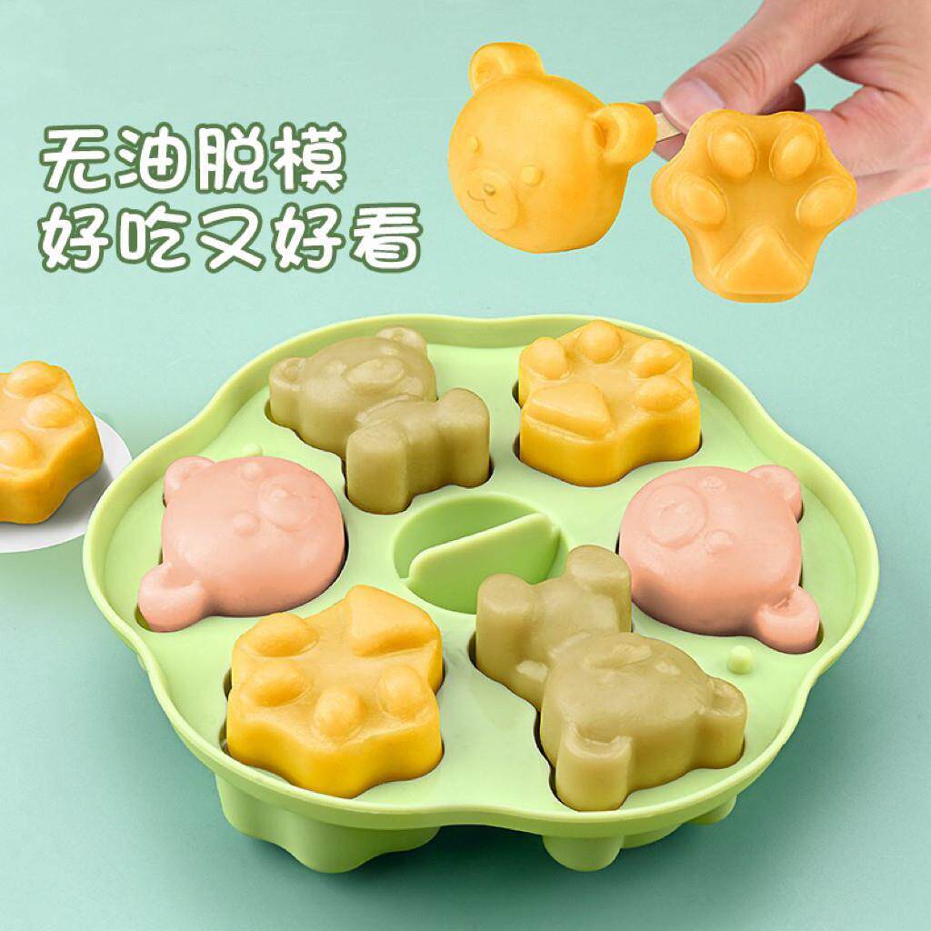 宝宝副食品蒸糕模具食品级矽胶卡通猫爪模具可蒸煮工具布丁蛋糕磨
