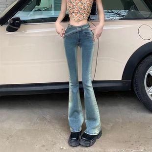 修身 新款 女2025冬季 港潮男阁李李服饰加绒低腰紧身腰带微喇牛仔裤