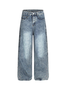 港潮男阁JOINBOY 2025新款美式复古水洗做旧星星刺绣牛仔裤宽松直