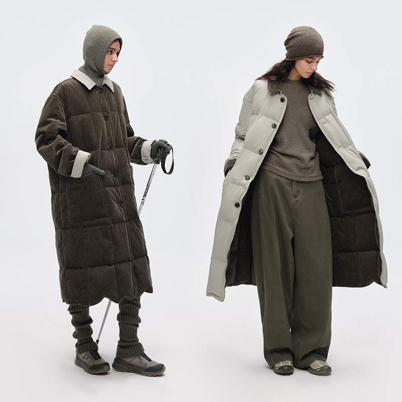 半圆原创女装[运动]2025冬宽松休闲磨毛亲肤两面穿风衣式羽绒服