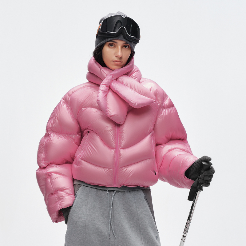 高密防绒轧光面料 半圆女装[运动]2025冬宽松可拆卸围脖羽绒服女