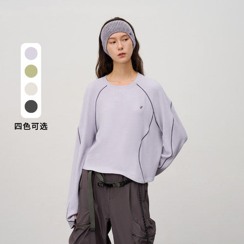 三针五线 半圆女装[文艺]2026秋季宽松休闲不对称羊毛T恤女上衣