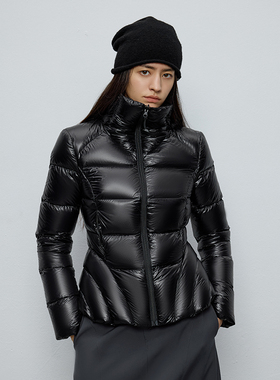 亮面无胆防绒面料 半圆女装[运动]2025冬季黑色修身收腰羽绒服女