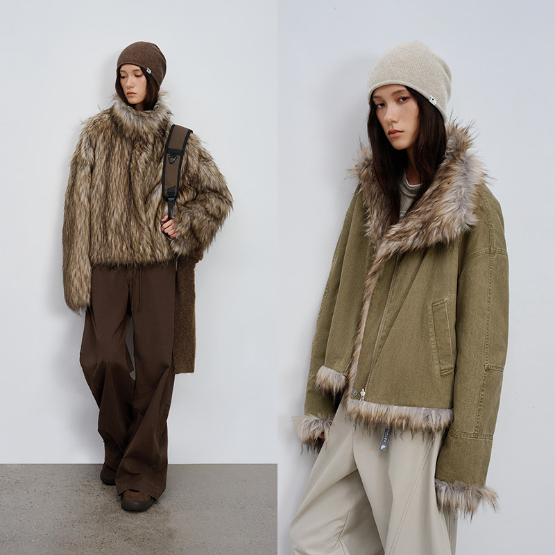 半圆女装[复古]2025冬水洗两面穿夹克工装风环保皮草毛呢外套女,女装/女士精品,毛呢外套,淘宝优惠券,粉丝福利购,淘宝优惠卷