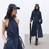 半圆原创设计女装 运动 2026春宽松休闲真两件结构连衣裙女a字裙