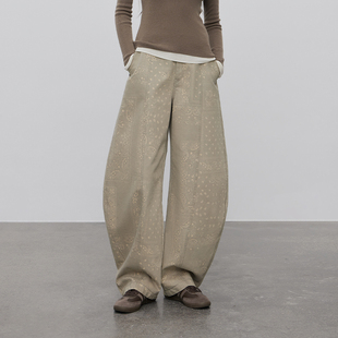 直喷印花水洗做旧休闲弯刀裤 半圆原创设计女装 冬季 复古 子女 2025