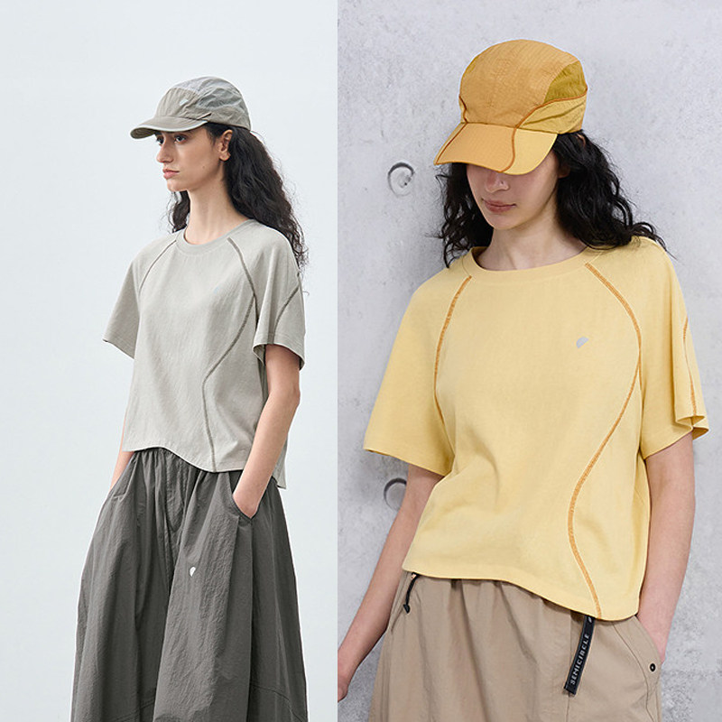 三针五线 半圆女装[运动]2026年夏季宽松休闲不对称短款T恤女上衣