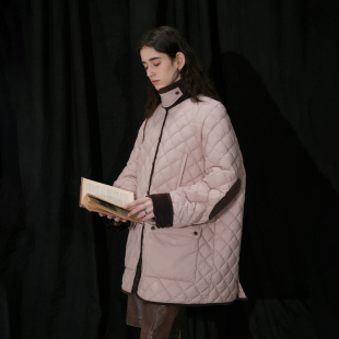 半圆原创设计师女装[复古]2025冬季中长款轻薄款工装羽绒服女外套