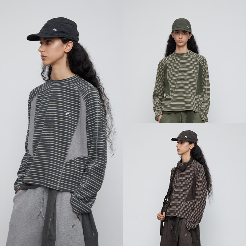 半圆原创设计女装[运动]2026春秋轻运动磨毛小立领T恤女上衣