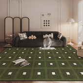 中古风复古法式 绿色客厅地毯轻奢高级感衣帽间奶油风主卧床边地垫