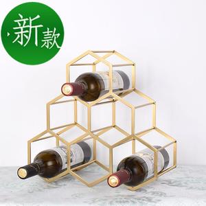 欧式蜂窝样板房间红酒架摆件简约h现代金属古铜色装饰客厅酒柜摆