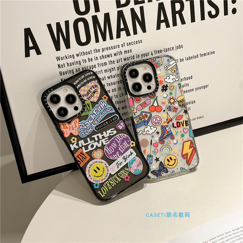 CASETi闪粉黑色笑脸标签贴纸15Pro适用iPhone13ProMax苹果14Pro网红个性多彩心情联名手机壳11防摔保护14软壳怎么看?